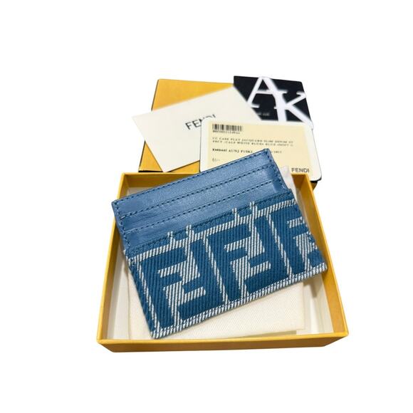 Fendi Baguette FF Fabric Card Case Holder Blue Denim Classic Logo - Picture 2 of 5